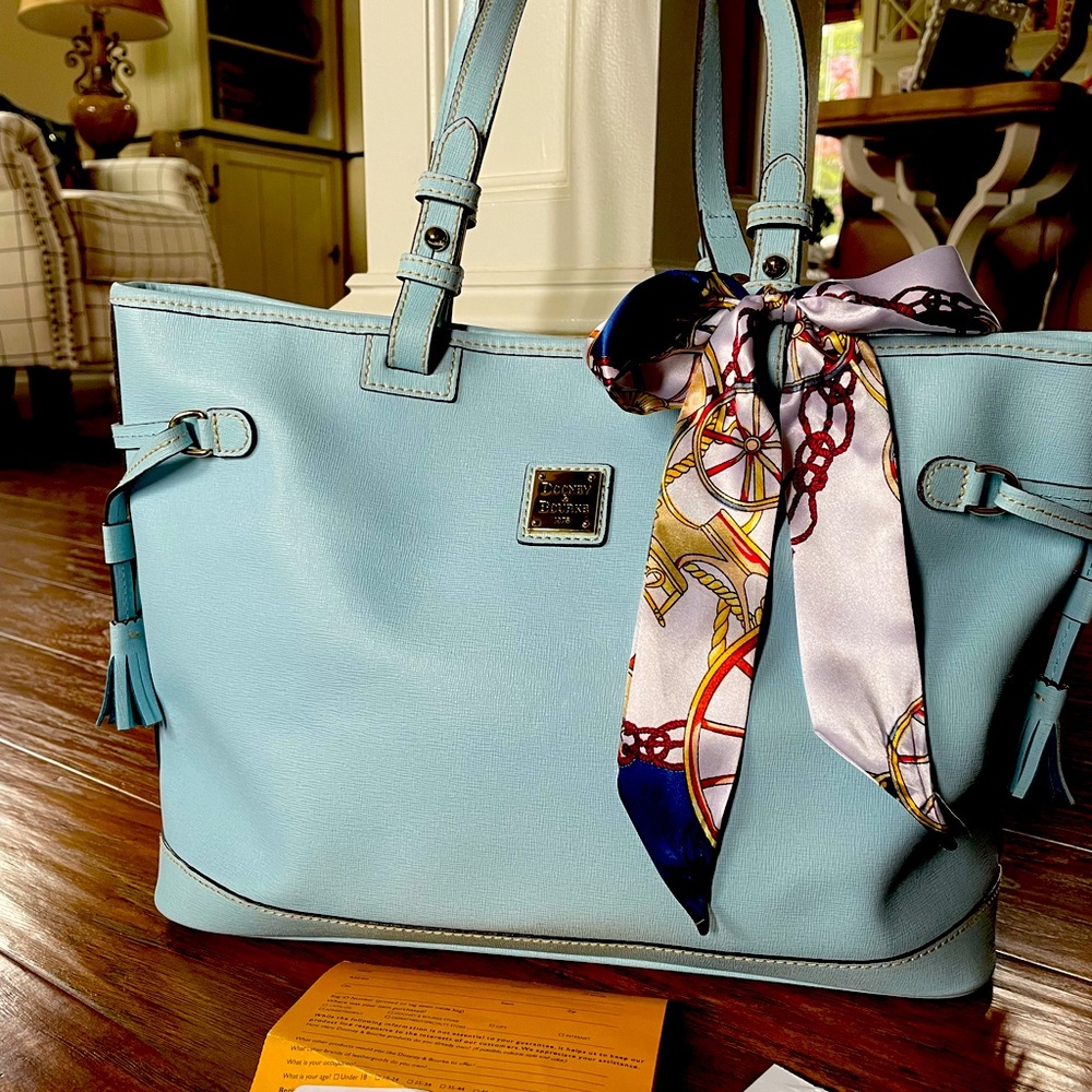 Dooney and Bourke Saffiano leather double strap tassel bag- light blue- EUC